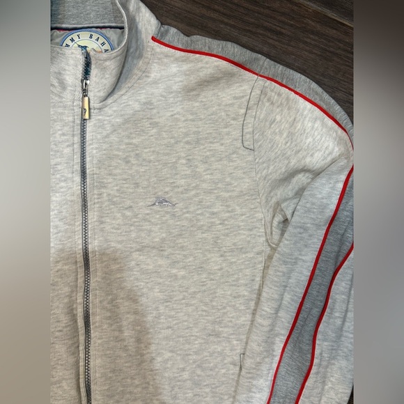 Tommy Bahama Light Gray Zip-Up Sweater with Red Stripes - Picture 9 of 10